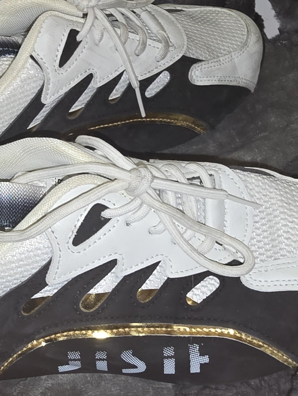 White and Black Women's Athletic Sneakers with Gold Accent